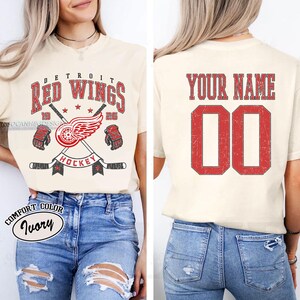 Personalized Comfort Colors® Detroit Red Wings T-shirt, Custom Name & Number Hockey Sweatshirt, Unisex Fan Gift for Sports Lovers