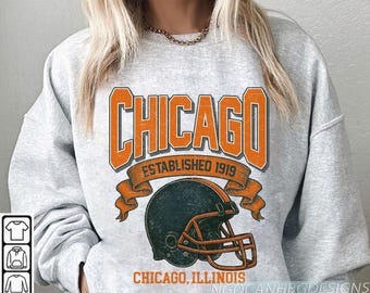 Retro Chicago Football 1919 Sweatshirt, Vintage Helmet Crewneck, Classic Illinois Pride Sweater, Game Day Fan Apparel