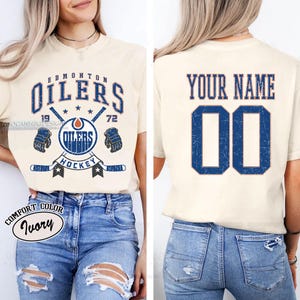 Personalized Comfort Colors® Edmonton Oilers T-shirt, Custom Name & Number Hockey Sweatshirt, Unisex Fan Gift for Sports Lovers