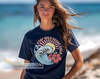 Stay Wild Ocean Child Shirt, Retro Beach Comfort Colors Tee, Wave and Sunset Summer T-Shirt, Coastal Boho Aesthetic Graphic Top