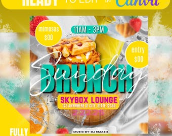 Editable Flyer Template, Sunday Brunch, Club Flyer, Restaurant Marketing, Bar and Grill, Brunch Event, Chef Flyer, Chicken and Waffles