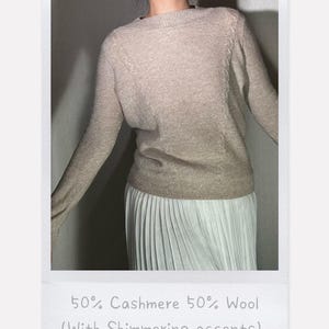 50 Cashmere 50 Wool Luxury Knit Jumper - Soft Oatmeal Sparkle Sweater - Minimalist Shimmer Sequin Pullover - Aesthetic Coquette Winter Knit