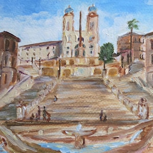 Handmade Acrylic Painting on Paper, 6 x 8 inches, " Spanish Steps"