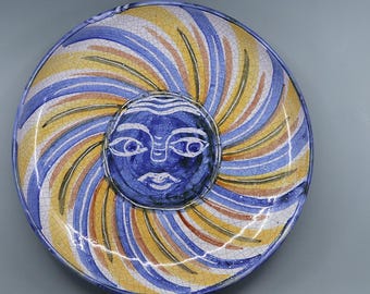 Vintage Hand-Painted Sun Face Wall Plate