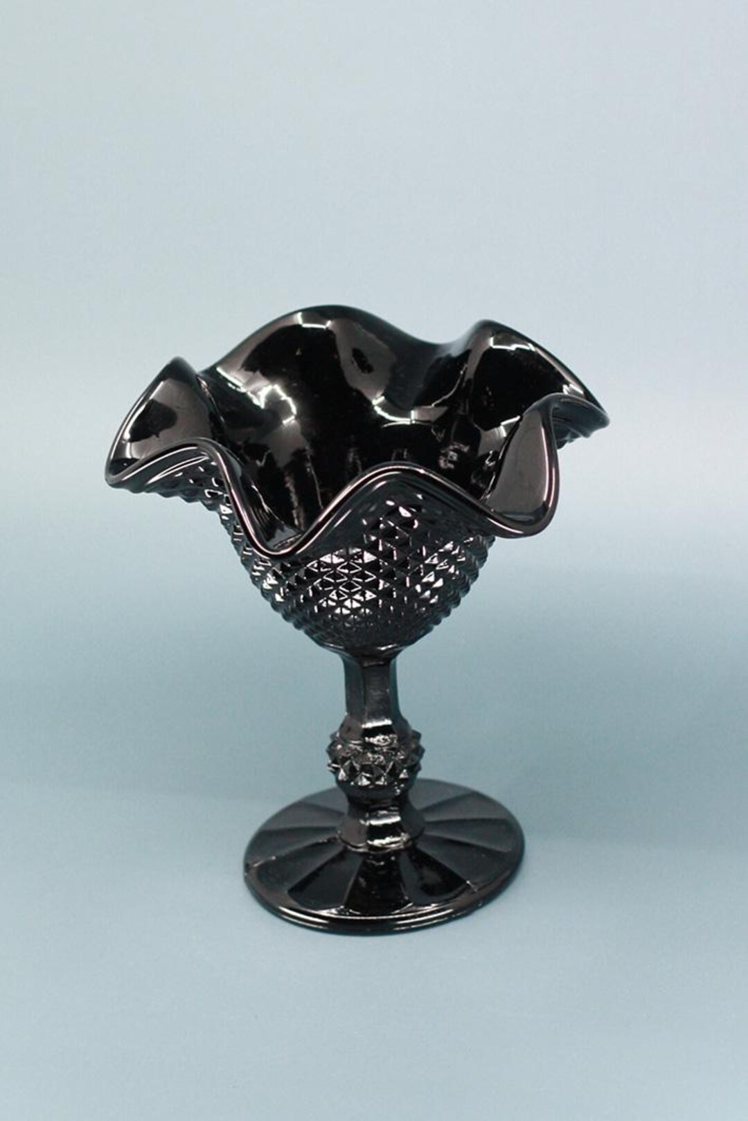 フリルエッジのガラスボウル アールデコ調のブラックガラス製コンポート用フリルエッジボウル