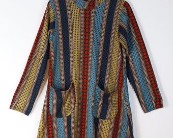 Boho Geometric Tunic Dress – Contro Corrente Colorful Long Top – Size M/L