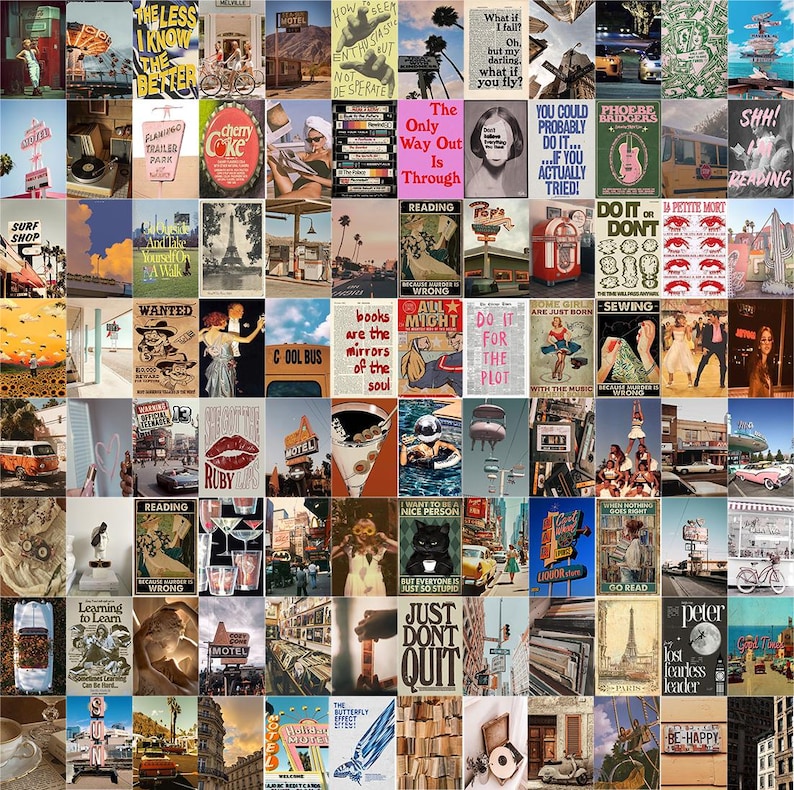 Retro Photo Collage Kit | Vintage Style Room Decor (100 PCS) (digital ...