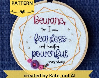 フランケンシュタインの名言を刺繍した手刺繍パターン：恐れを知らない力強いメアリー・シェリー（PDFダウンロード）