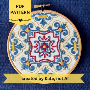 Portuguese Tile Beginner Hand Embroidery Design azulejos (PDF Digital Download)