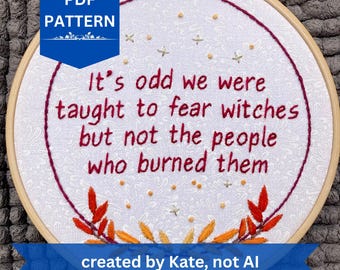 Modèle de broderie de sorcière féministe : Citation sarcastique, Couronne de feu (Téléchargement numérique PDF)