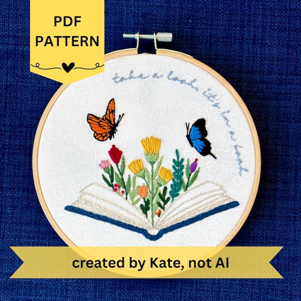Reading Rainbow Hand Embroidery Pattern: Take a look, it's in a book (PDF Digital Download)