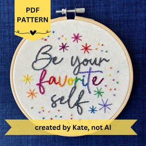 Citation inspirante Motif de broderie à la main pour débutant : Soyez votre personne préférée. Fierté arc-en-ciel, étoiles (PDF)