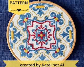 Portuguese Tile Hand Embroidery Design: Lisbon azulejos (PDF Digital Download)