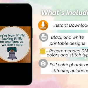 What's Included. Instant download. Black and white printable designs. Recommended DMC colors and stitch types. Full color photos and stitching guidance.