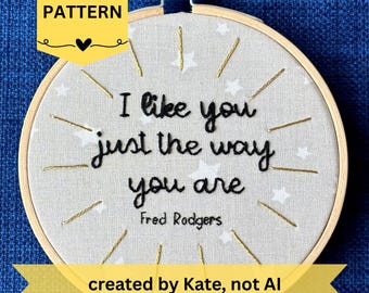 Beginner Hand Embroidery Pattern: Mister Rodgers quote (PDF Digital Download)
