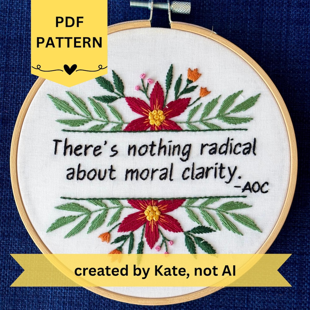 AOC 引用手刺繍パターン：フェミニストアート、花柄デザイン（PDF ダウンロード） - Etsy 日本