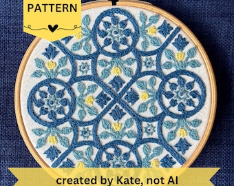 Portugal Tile Beginner Hand Embroidery Pattern: Portuguese Azulejos Design (PDF Download)