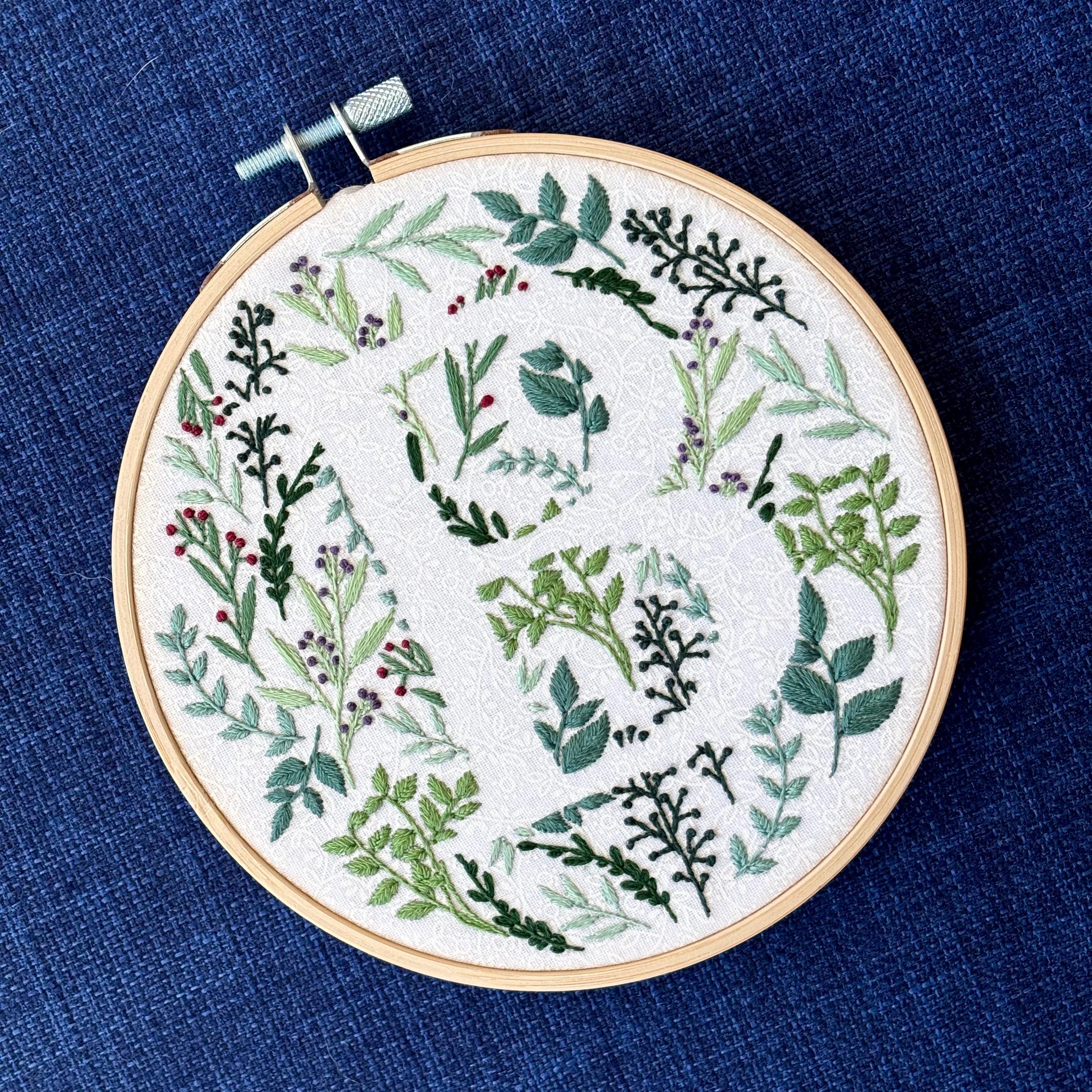 Alphabet Hand Embroidery Pattern: Letter B Monogram, Green Meadow ...