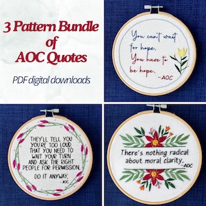 Bundel met inspirerende handborduurpatronen voor AOC: feministische hoop (pdf-patronen)