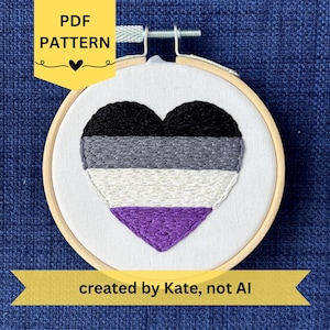 Asexual (ACE) Pride Flag Heart Hand Embroidery Pattern Beginner (PDF Digital Download)
