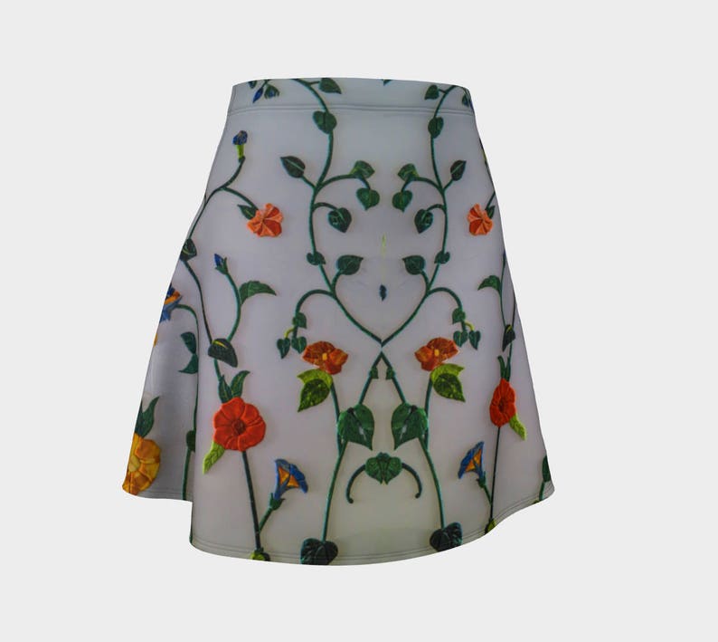 Flowered Marble Flared Skirt