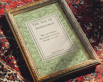 Póster literario vintage: La edad de la inocencia de Edith Wharton, póster de novela clásica, decoración verde vintage (descarga digital)