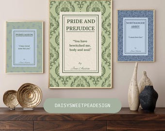 Conjunto de pósteres con citas de libros de Jane Austen: Arte literario en tonos pastel (Descarga digital)
