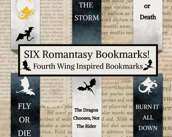 Marcapáginas Fourth Wing: Set de citas de dragones, marcapáginas de fantasía (descarga digital, PDF)