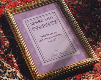 Lámina de Jane Austen: Cita sobre el sentido y la sensibilidad, decoración romántica (descarga digital)