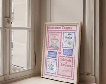 Póster con temática romántica / Arte digital para pared para amantes de los libros, imprimible para lectores de novelas románticas, decoración literaria