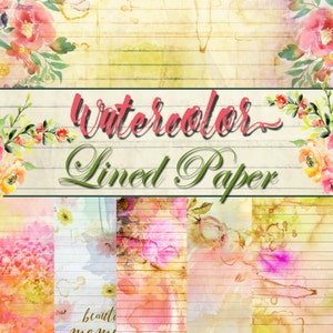 Digital Paper - Digital Watercolor Lined Paper Collection - PACK 1 - 5 Different Designs