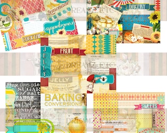 NEW! Digital Kit "Retro Americana Recipes" - Paper Pack 2 - Tutorial Included, Scrapbooking, Journals, Card Making and Mixed Media Projects