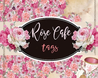 Digital Paper - Tags - "Rose Cafe"  - Great for Scrapbooking, Journals, Card Making and Mixed Media Projects