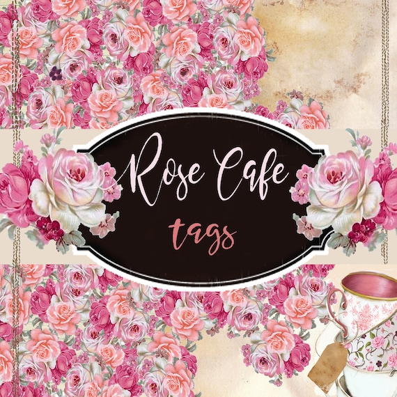 Digital Paper - Tags - "Rose Cafe"  - Great for Scrapbooking, Journals, Card Making and Mixed Media Projects