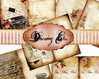 Kit de diario digital "Vintage Love Story" - Kit Paper Pack 1, ideal para Scrapbooking, Diarios, Fabricación de tarjetas y Proyectos de Medios Mixtos