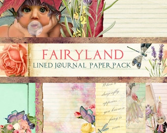 NEW! Digital Illustrations "Fairyland Lined Journal Papers" - Journal Pages, Scrapbooking, Card Making and Mixed Media Projects