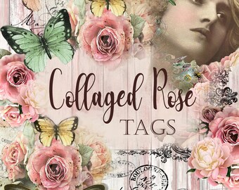 Kit de Journal papier numérique « collage Rose - Tags