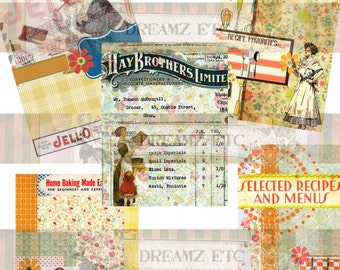 NEW! Digital Kit "Retro Americana Recipes" - Paper Pack 1 - Tutorial Included, Scrapbooking, Journals, Card Making and Mixed Media Projects