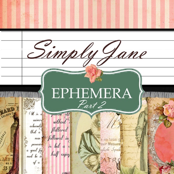 Digital Paper "Simply Jane - PART 2 " Digital Ephemera Pack 2- Journal Cards & Tags - Jane Austen Theme