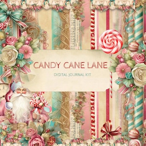 Christmas Paper Digital Journal Kit "Candy Cane Lane" -  Christmas Paper and Ephemera Pack