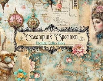 Digitale dagboekkit, scrapbooking, kaart, papieren kit - Steampunk-exemplaar