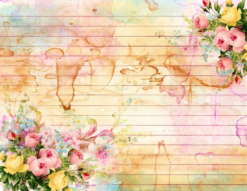 Digital Paper Digital Lined Paper Stained Floral Lined Etsy UK