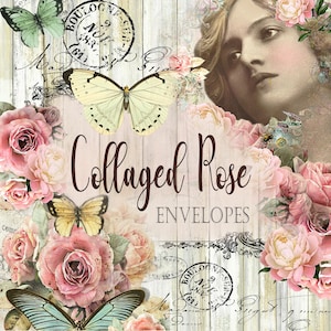 Digital Paper Journal Kit &quot;Collaged Rose - Digital Envelopes