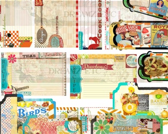 Digital Paper Kit "Retro Americana Recipes" - Ephemera Kit 1, Great for Scrapbooking, Journals, Card Making and Mixed Media Projects