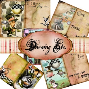 Digital Paper - Digital Kit &quot;Tea Time&quot; - Kit Paper Pack 3, Great for Scrapbooking, Journals, Card Making - Alice in Wonderland Theme