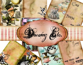 Papel digital - Kit Digital "La hora del té" - Kit papel Pack 3, ideal para álbumes de recortes, revistas, tarjetas de decisiones - Alicia en el país de las maravillas tema