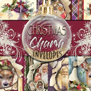 Digital Christmas Envelopes &quot;Christmas Charm&quot; -  Coordinating Christmas Charm Envelopes - Digitally Hand-painted Touches
