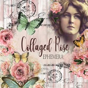 Digital Paper Journal Kit &quot;Collaged Rose - Digital Ephemera