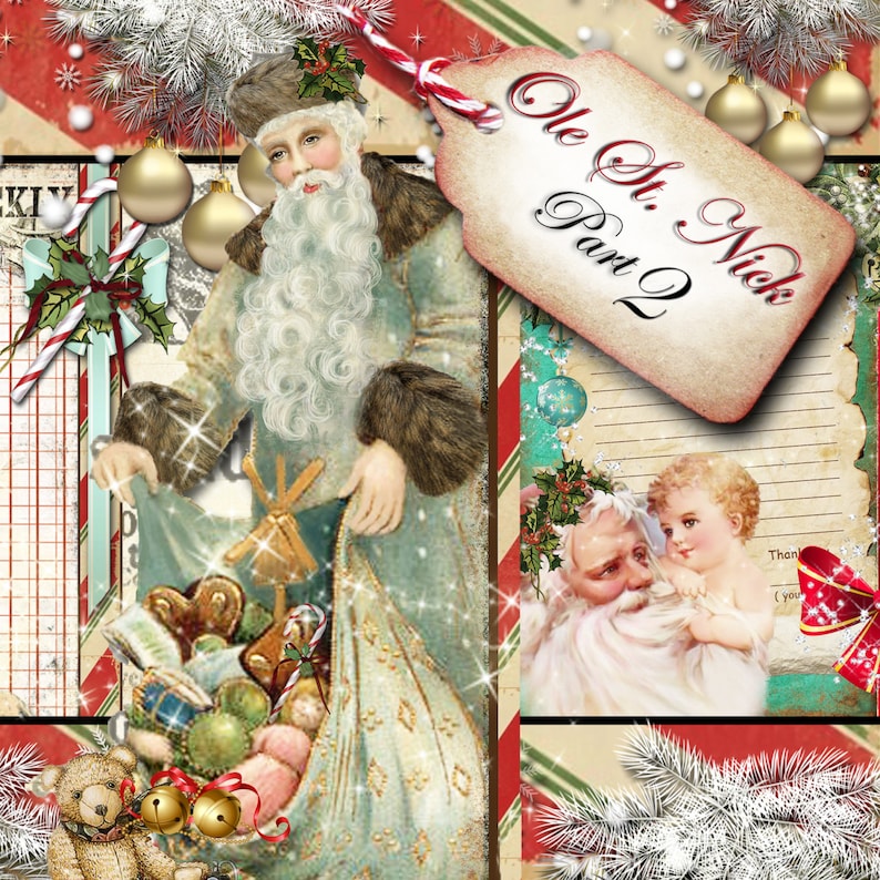 Digital Christmas Paper/Journal Kit 'Ole Saint Nick' - Paper Pack 2 - REVISED - Great for Scrapbooking, Journals, Card Making 