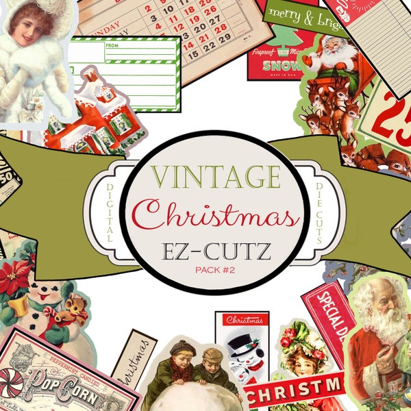 Digital Die Cuts - Ephemera "Vintage Christmas EZ CUTZ" - Digital Christmas Ephemera - PACK 2